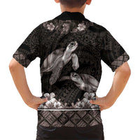 Hawaiian Lei Turtle and Plumeria Family Matching Short Sleeve Bodycon Dress and Hawaiian Shirt Polynerian Art Tattoo-Grayscale Mode LT03 - Polynesian Pride