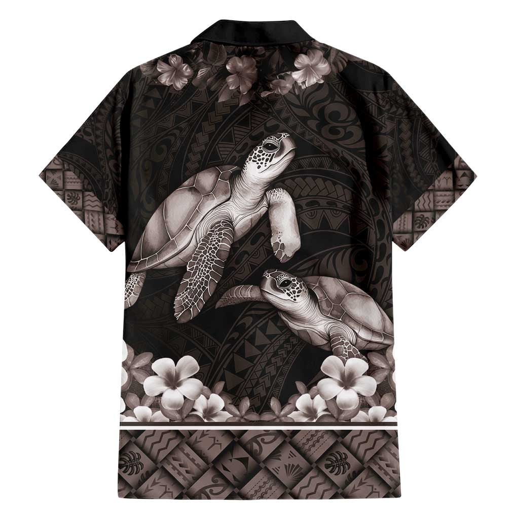 Hawaiian Lei Turtle and Plumeria Family Matching Short Sleeve Bodycon Dress and Hawaiian Shirt Polynerian Art Tattoo-Grayscale Mode LT03 - Polynesian Pride