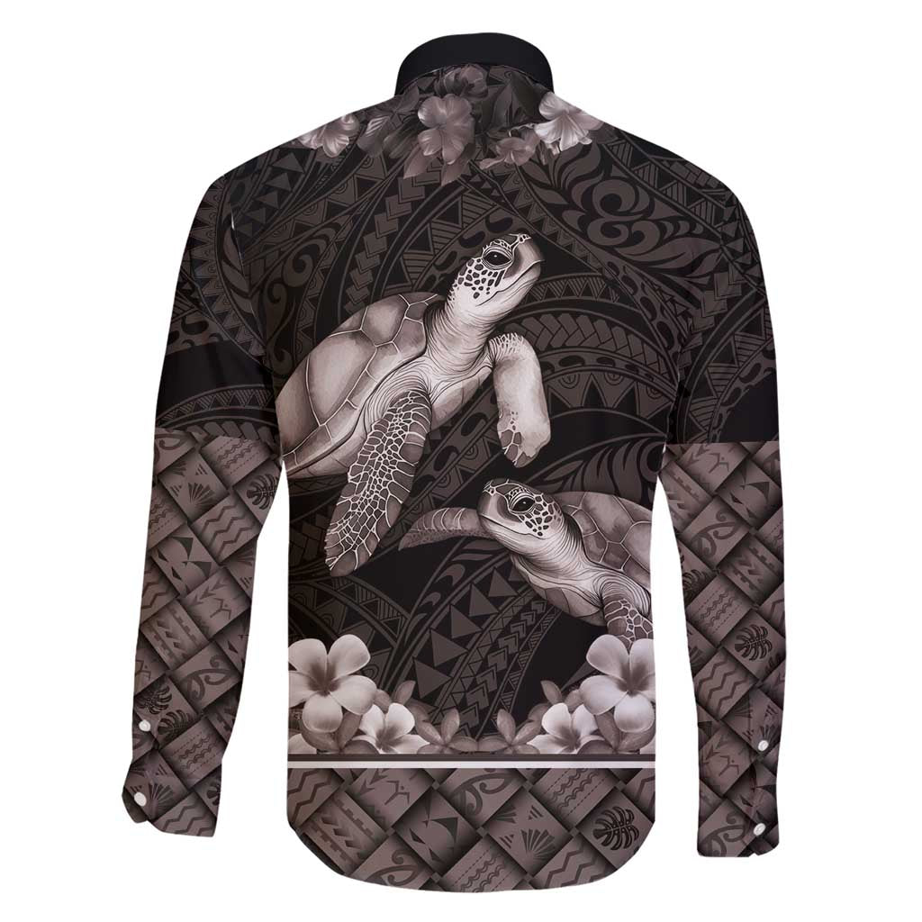 Hawaiian Lei Turtle and Plumeria Family Matching Short Sleeve Bodycon Dress and Hawaiian Shirt Polynerian Art Tattoo-Grayscale Mode LT03 - Polynesian Pride