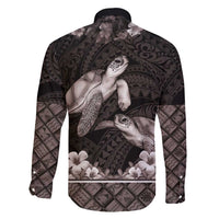 Hawaiian Lei Turtle and Plumeria Family Matching Short Sleeve Bodycon Dress and Hawaiian Shirt Polynerian Art Tattoo-Grayscale Mode LT03 - Polynesian Pride