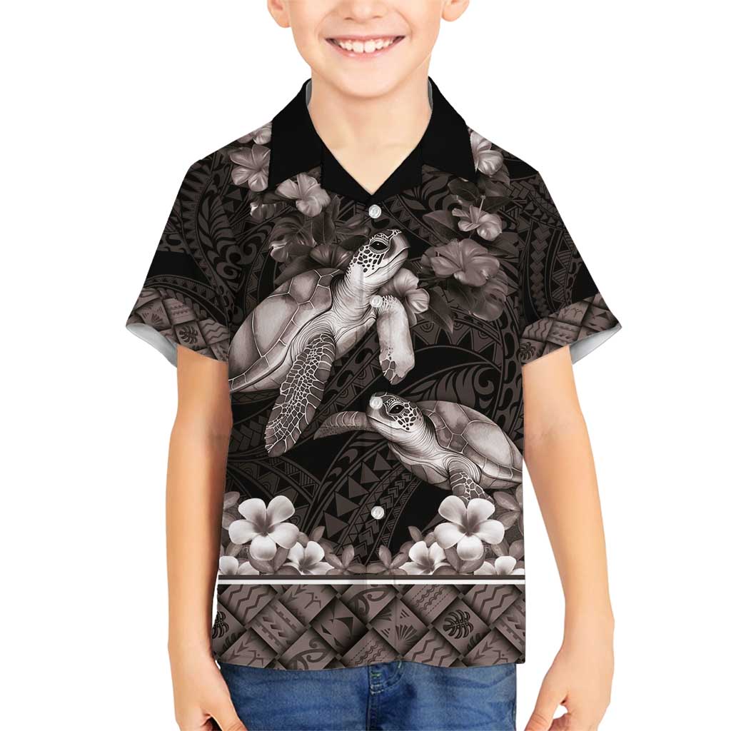 Hawaiian Lei Turtle and Plumeria Family Matching Summer Maxi Dress and Hawaiian Shirt Polynerian Art Tattoo-Grayscale Mode