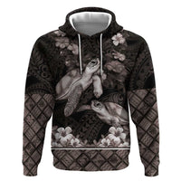 Hawaiian Lei Turtle and Plumeria Hoodie Polynerian Art Tattoo-Grayscale Mode