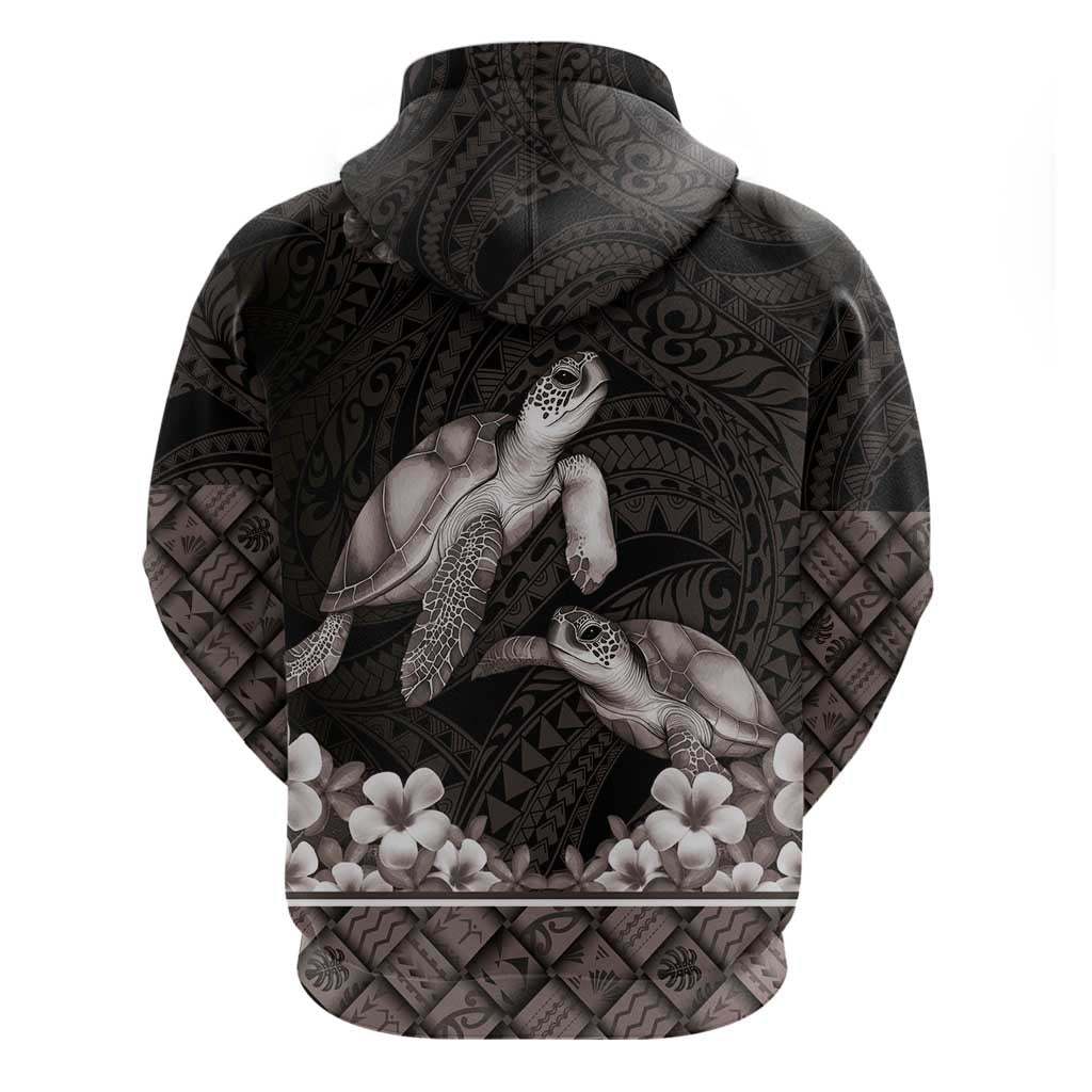 Hawaiian Lei Turtle and Plumeria Hoodie Polynerian Art Tattoo-Grayscale Mode
