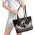 Hawaiian Lei Turtle and Plumeria Leather Tote Bag Polynerian Art Tattoo-Grayscale Mode