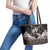 Hawaiian Lei Turtle and Plumeria Leather Tote Bag Polynerian Art Tattoo-Grayscale Mode