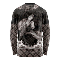 Hawaiian Lei Turtle and Plumeria Long Sleeve Shirt Polynerian Art Tattoo-Grayscale Mode