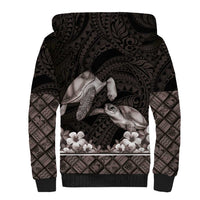 Hawaiian Lei Turtle and Plumeria Sherpa Hoodie Polynerian Art Tattoo-Grayscale Mode