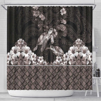 Hawaiian Lei Turtle and Plumeria Shower Curtain Polynerian Art Tattoo-Grayscale Mode