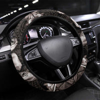 Hawaiian Lei Turtle and Plumeria Steering Wheel Cover Polynerian Art Tattoo-Grayscale Mode