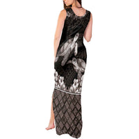 Hawaiian Lei Turtle and Plumeria Tank Maxi Dress Polynerian Art Tattoo-Grayscale Mode