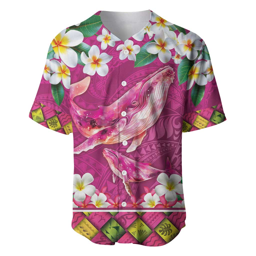 Hawaiian Plumeria and Humpback Whales Baseball Jersey Polynerian Art Tattoo-Plum Pink Color LT03 Pink - Polynesian Pride