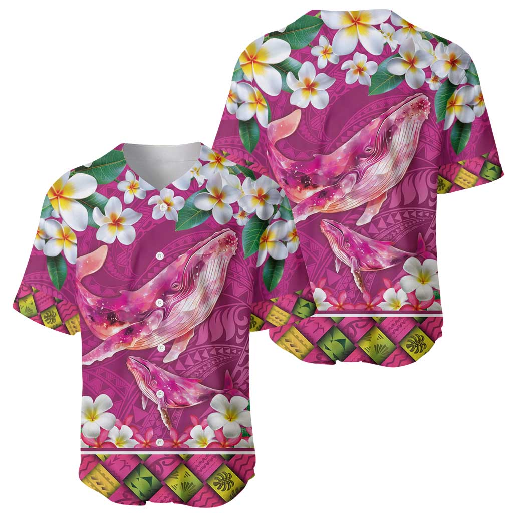 Hawaiian Plumeria and Humpback Whales Baseball Jersey Polynerian Art Tattoo-Plum Pink Color LT03 - Polynesian Pride