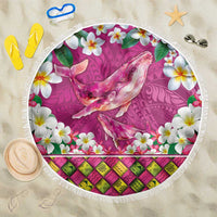 Hawaiian Plumeria and Humpback Whales Beach Blanket Polynerian Art Tattoo-Plum Pink Color