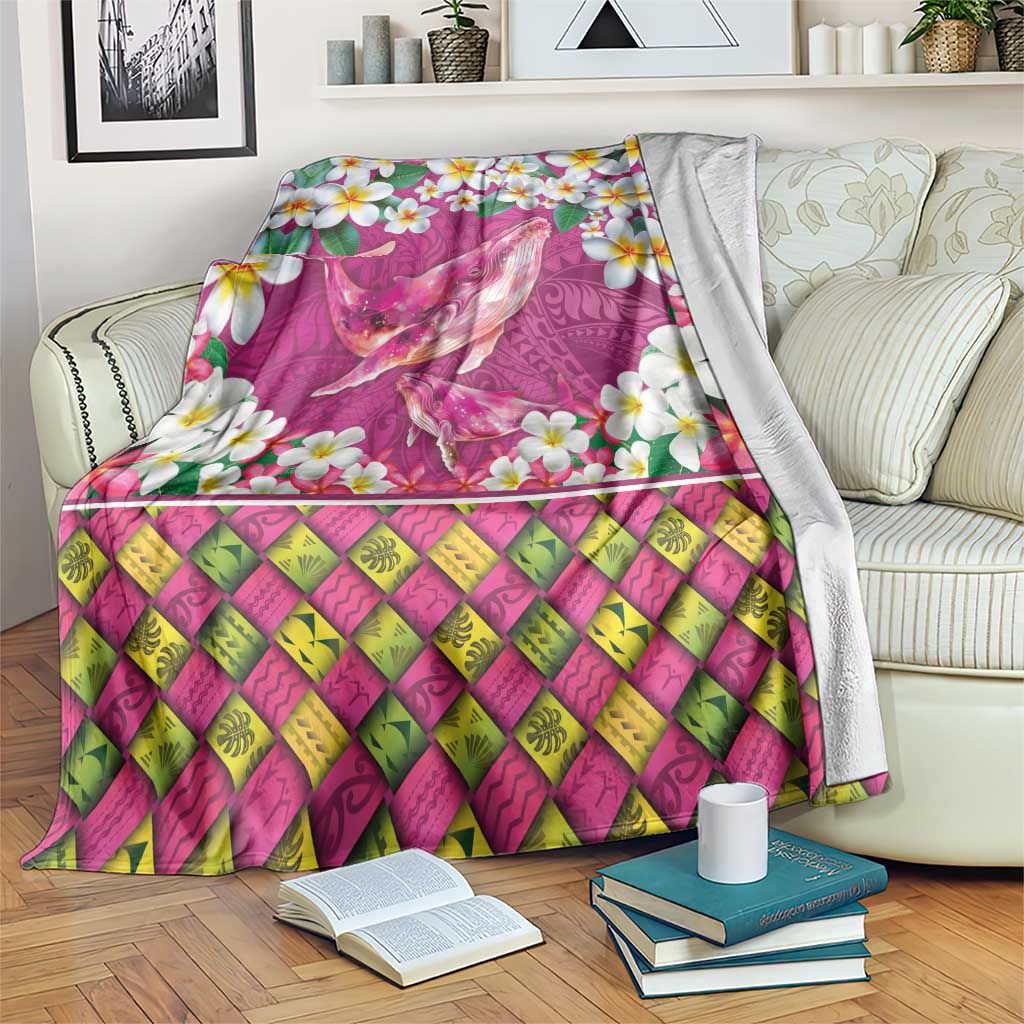 Hawaiian Plumeria and Humpback Whales Blanket Polynerian Art Tattoo-Plum Pink Color