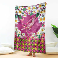 Hawaiian Plumeria and Humpback Whales Blanket Polynerian Art Tattoo-Plum Pink Color