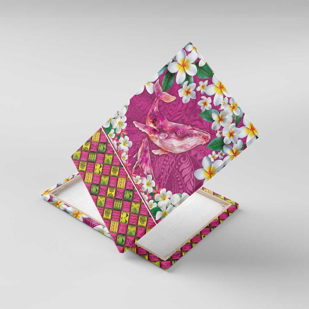 Hawaiian Plumeria and Humpback Whales Canvas Wall Art Polynerian Art Tattoo-Plum Pink Color