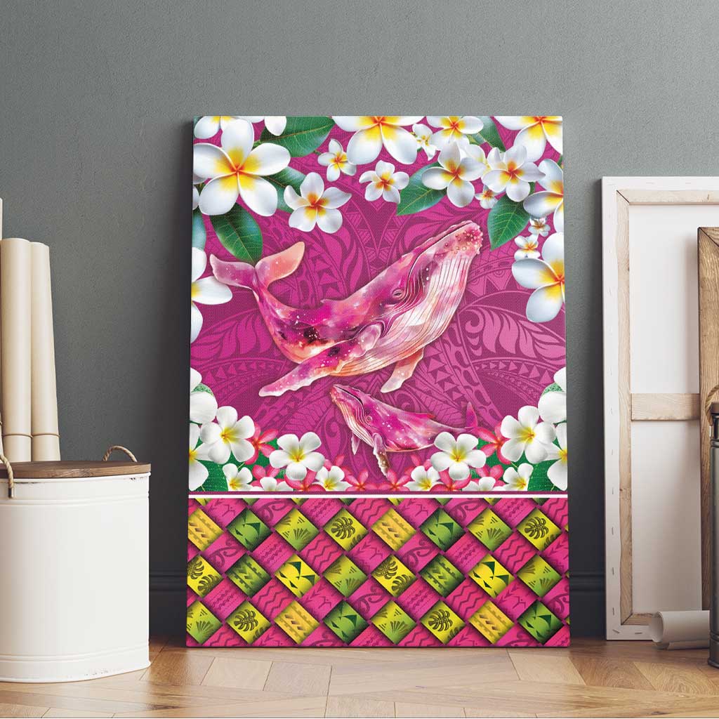 Hawaiian Plumeria and Humpback Whales Canvas Wall Art Polynerian Art Tattoo-Plum Pink Color