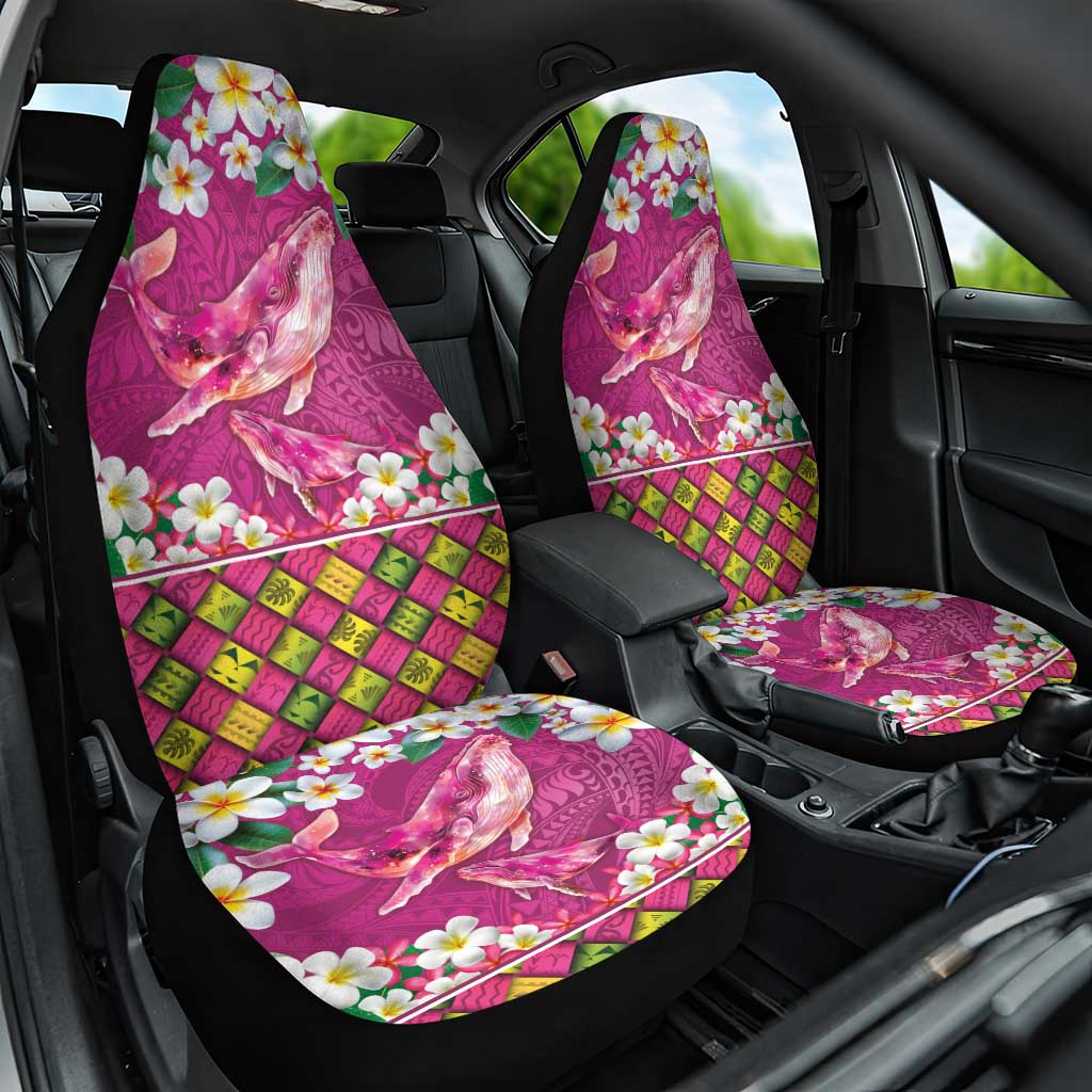 Hawaiian Plumeria and Humpback Whales Car Seat Cover Polynerian Art Tattoo-Plum Pink Color