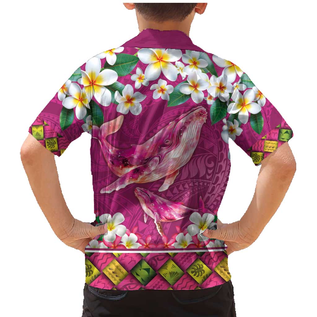 Hawaiian Plumeria and Humpback Whales Family Matching Mermaid Dress and Hawaiian Shirt Polynerian Art Tattoo-Plum Pink Color