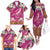 Hawaiian Plumeria and Humpback Whales Family Matching Off The Shoulder Long Sleeve Dress and Hawaiian Shirt Polynerian Art Tattoo-Plum Pink Color
