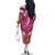 Hawaiian Plumeria and Humpback Whales Family Matching Off The Shoulder Long Sleeve Dress and Hawaiian Shirt Polynerian Art Tattoo-Plum Pink Color