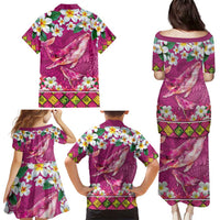 Hawaiian Plumeria and Humpback Whales Family Matching Puletasi and Hawaiian Shirt Polynerian Art Tattoo-Plum Pink Color LT03 - Polynesian Pride