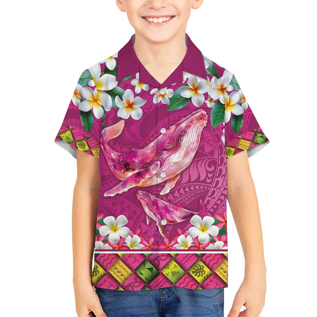 Hawaiian Plumeria and Humpback Whales Family Matching Puletasi and Hawaiian Shirt Polynerian Art Tattoo-Plum Pink Color LT03 Son's Shirt Pink - Polynesian Pride