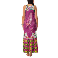 Hawaiian Plumeria and Humpback Whales Family Matching Tank Maxi Dress and Hawaiian Shirt Polynerian Art Tattoo-Plum Pink Color