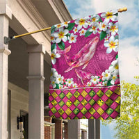 Hawaiian Plumeria and Humpback Whales Garden Flag Polynerian Art Tattoo-Plum Pink Color
