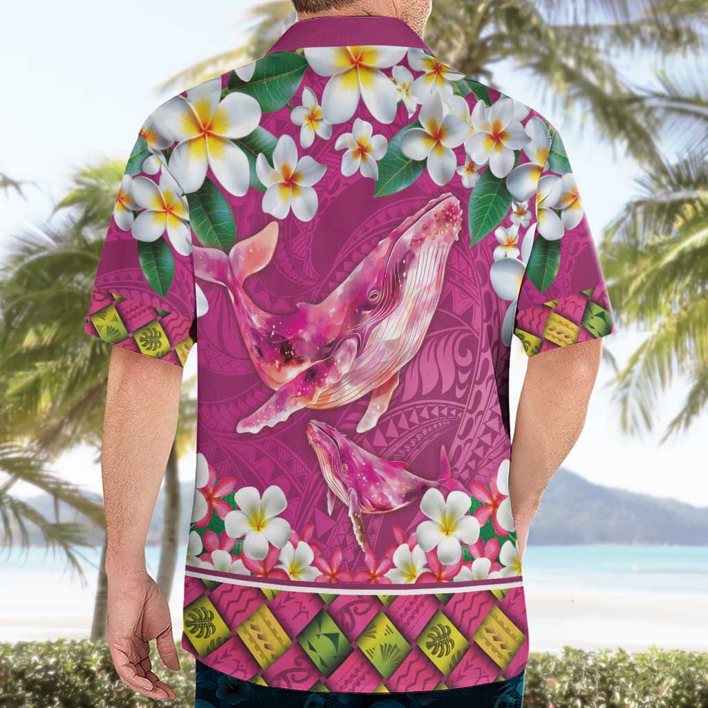 Hawaiian Plumeria and Humpback Whales Hawaiian Shirt Polynerian Art Tattoo-Plum Pink Color