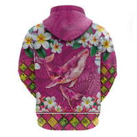 Hawaiian Plumeria and Humpback Whales Hoodie Polynerian Art Tattoo-Plum Pink Color