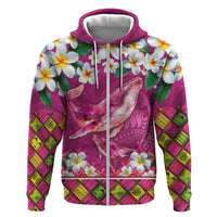 Hawaiian Plumeria and Humpback Whales Hoodie Polynerian Art Tattoo-Plum Pink Color