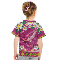 Hawaiian Plumeria and Humpback Whales Kid T Shirt Polynerian Art Tattoo-Plum Pink Color LT03 - Polynesian Pride