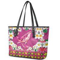 Hawaiian Plumeria and Humpback Whales Leather Tote Bag Polynerian Art Tattoo-Plum Pink Color LT03 - Polynesian Pride