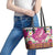 Hawaiian Plumeria and Humpback Whales Leather Tote Bag Polynerian Art Tattoo-Plum Pink Color