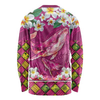 Hawaiian Plumeria and Humpback Whales Long Sleeve Shirt Polynerian Art Tattoo-Plum Pink Color LT03 - Polynesian Pride