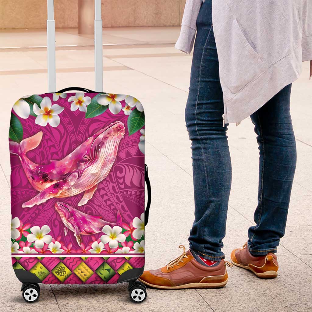 Hawaiian Plumeria and Humpback Whales Luggage Cover Polynerian Art Tattoo-Plum Pink Color