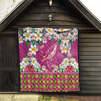 Hawaiian Plumeria and Humpback Whales Quilt Polynerian Art Tattoo-Plum Pink Color
