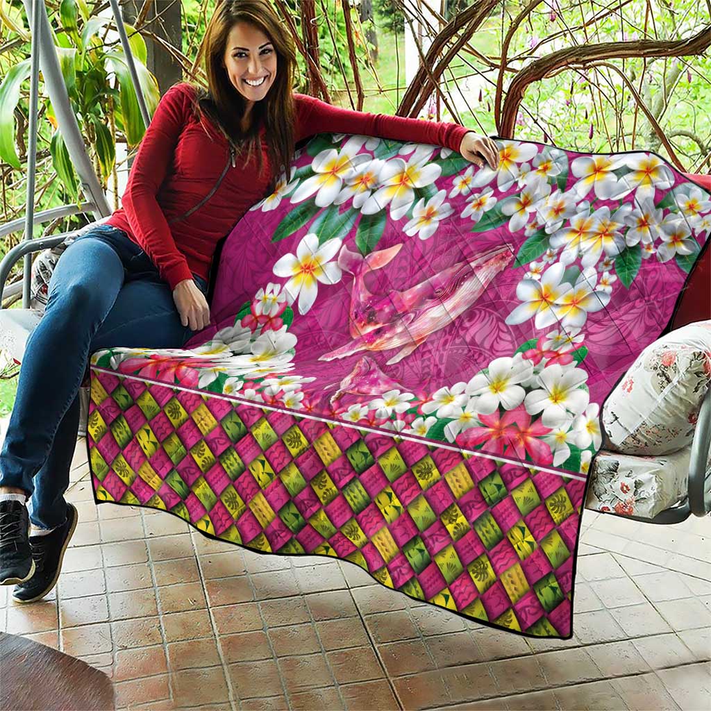 Hawaiian Plumeria and Humpback Whales Quilt Polynerian Art Tattoo-Plum Pink Color