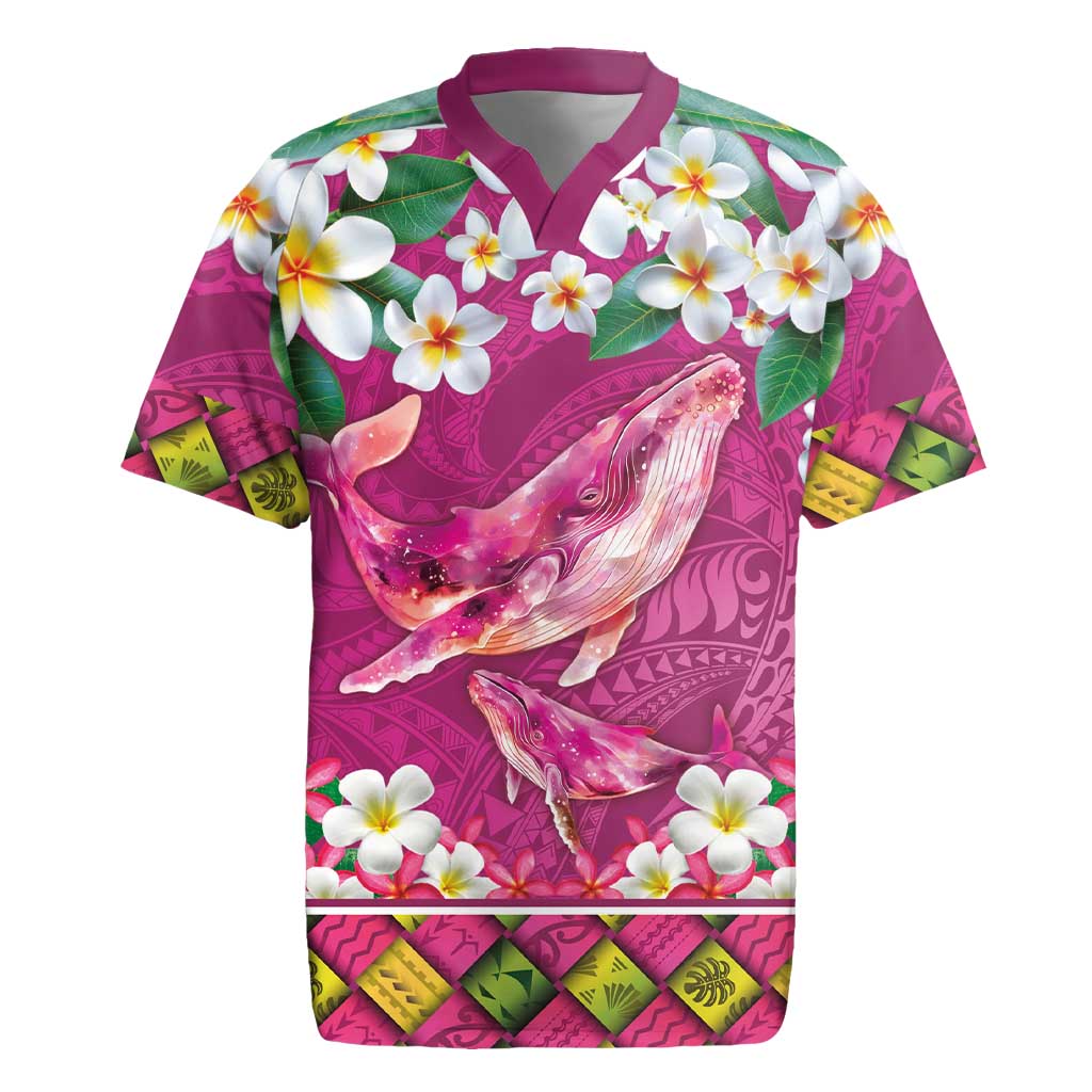 Hawaiian Plumeria and Humpback Whales Rugby Jersey Polynerian Art Tattoo-Plum Pink Color LT03 Pink - Polynesian Pride