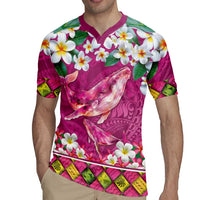 Hawaiian Plumeria and Humpback Whales Rugby Jersey Polynerian Art Tattoo-Plum Pink Color LT03 - Polynesian Pride
