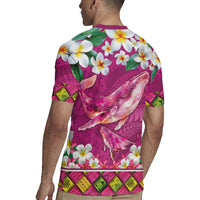 Hawaiian Plumeria and Humpback Whales Rugby Jersey Polynerian Art Tattoo-Plum Pink Color LT03 - Polynesian Pride