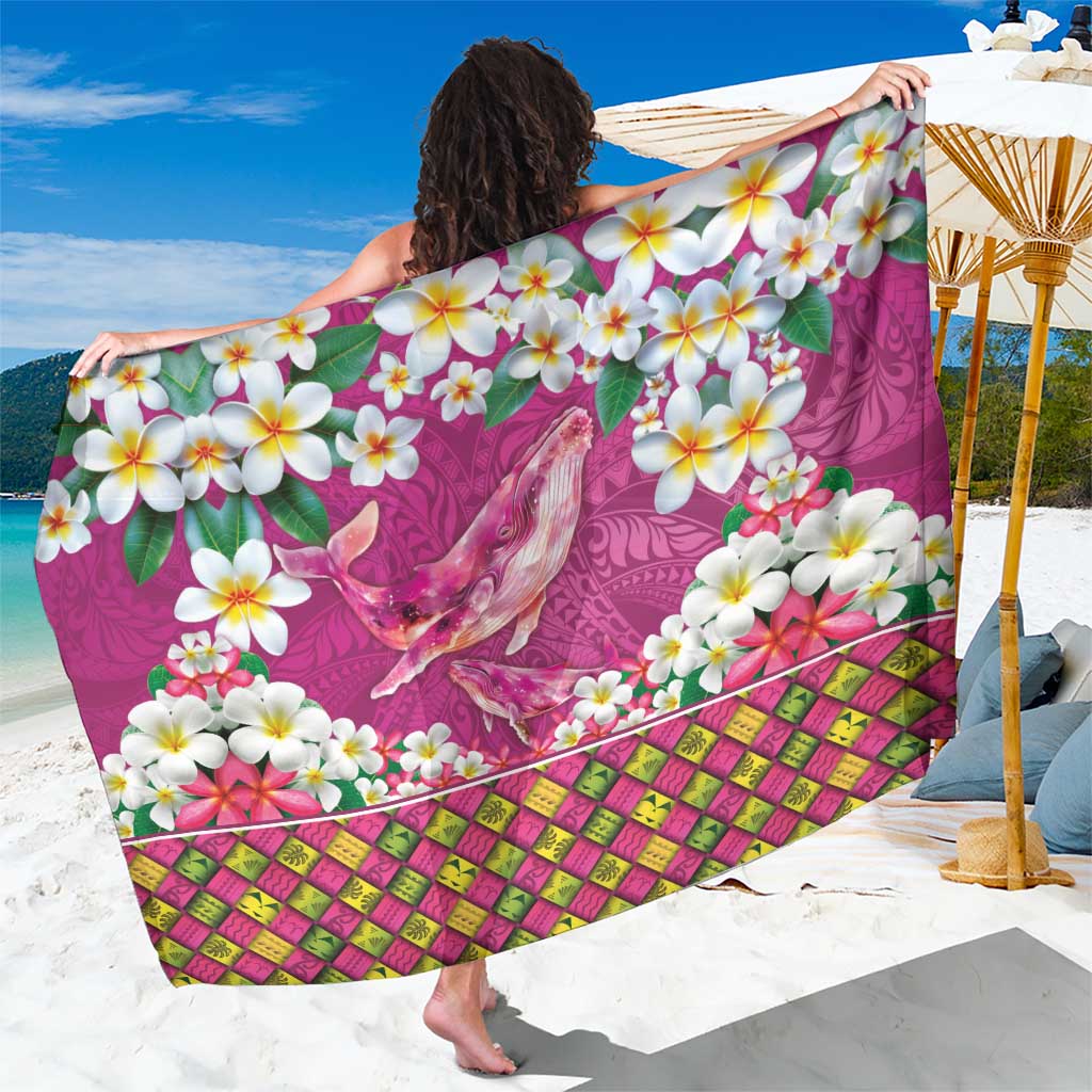 Hawaiian Plumeria and Humpback Whales Sarong Polynerian Art Tattoo-Plum Pink Color