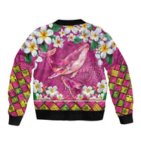 Hawaiian Plumeria and Humpback Whales Sleeve Zip Bomber Jacket Polynerian Art Tattoo-Plum Pink Color LT03 - Polynesian Pride