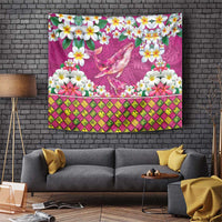 Hawaiian Plumeria and Humpback Whales Tapestry Polynerian Art Tattoo-Plum Pink Color