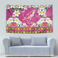 Hawaiian Plumeria and Humpback Whales Tapestry Polynerian Art Tattoo-Plum Pink Color
