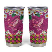 Hawaiian Plumeria and Humpback Whales Tumbler Cup Polynerian Art Tattoo-Plum Pink Color