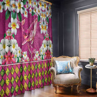 Hawaiian Plumeria and Humpback Whales Window Curtain Polynerian Art Tattoo-Plum Pink Color