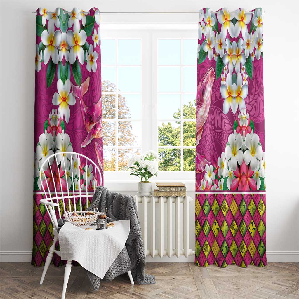 Hawaiian Plumeria and Humpback Whales Window Curtain Polynerian Art Tattoo-Plum Pink Color
