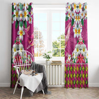 Hawaiian Plumeria and Humpback Whales Window Curtain Polynerian Art Tattoo-Plum Pink Color